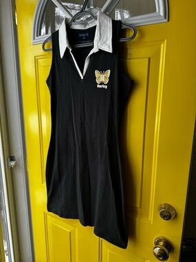 Hurley Black Sleeveless Polo Dress with White Collar and Yellow Butterfly Patch